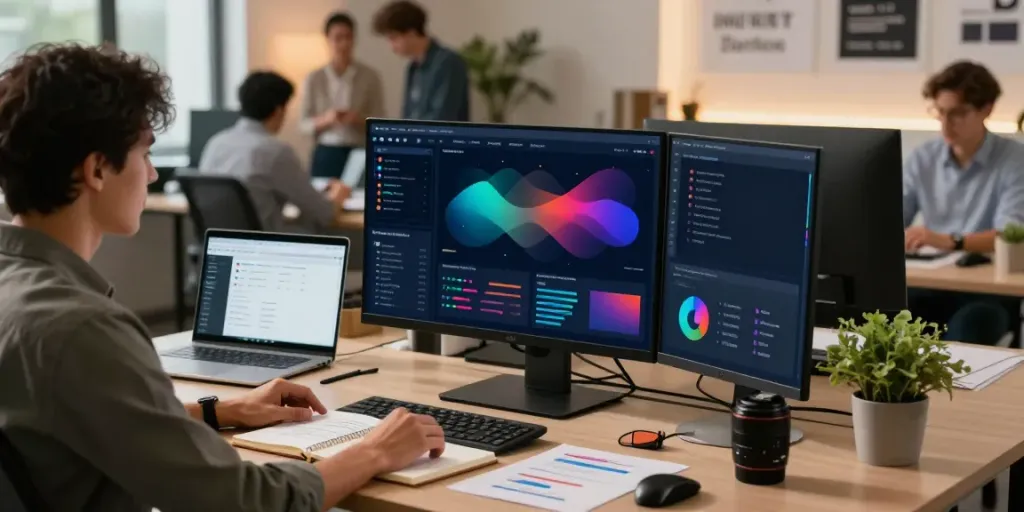SEO specialist analyzing instant indexing strategies in a modern marketing office