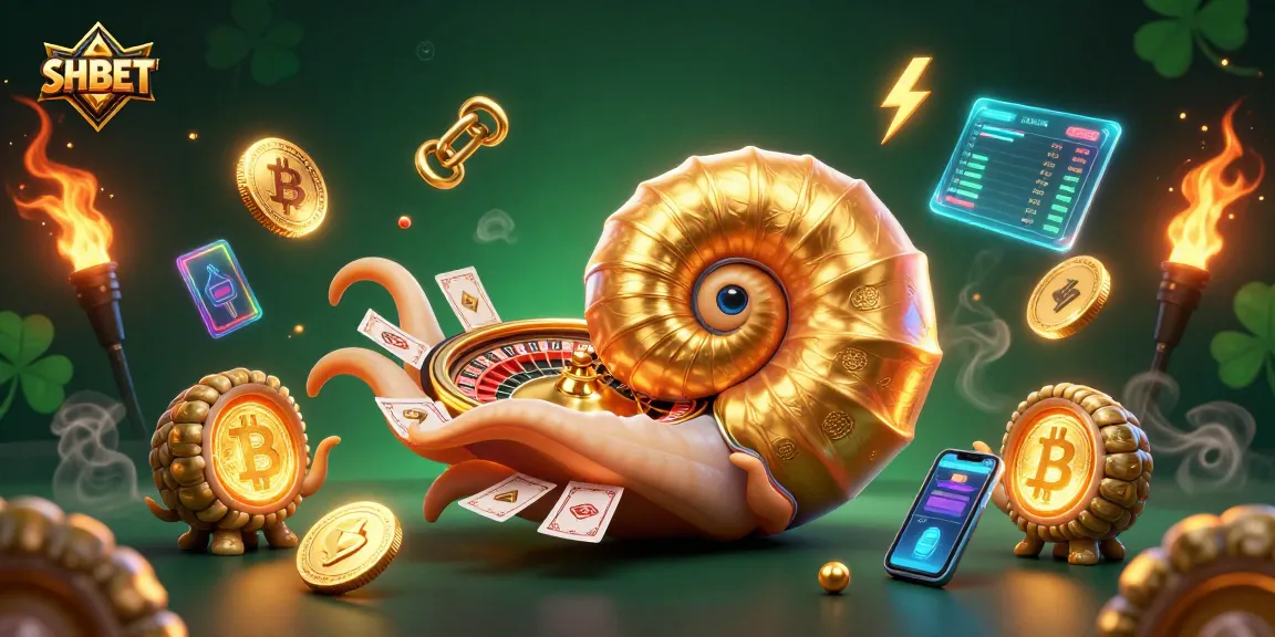 Engage with SHBET's vibrant 3D casino scene featuring a nautilus roulette wheel and glowing cryptocurrency elements.