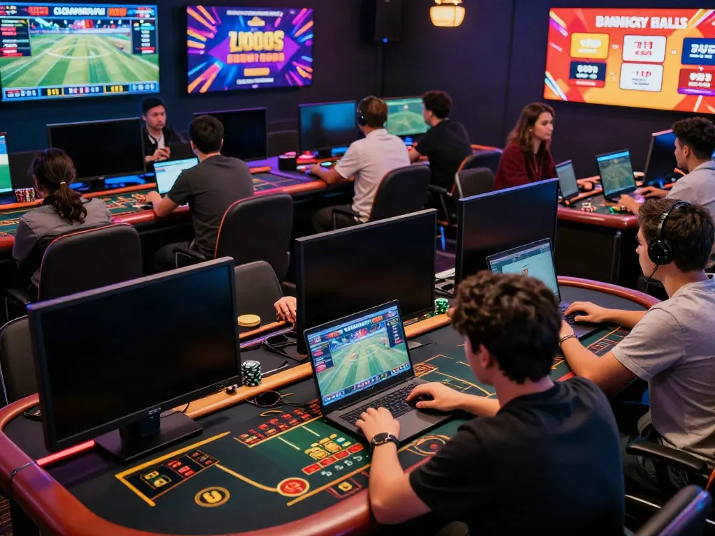 Players enjoying sports betting and casino games online at Vin888 platform, showcasing excitement and vibrant atmosphere.
