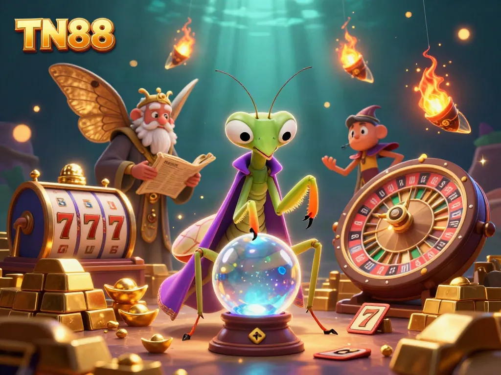 Engage with the captivating world of TN88, featuring vibrant casino elements and mystical characters.