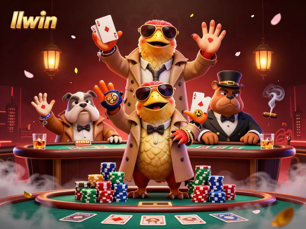 llwin showcases cartoon raptors amusingly attempting casino access, showcasing poker elements and vibrant art.