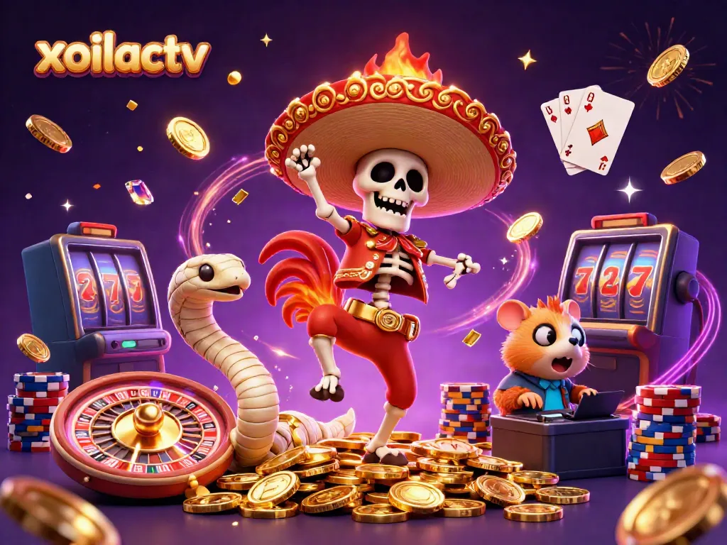 Experience the excitement of xoilactv with a victory dance amidst festive casino elements.
