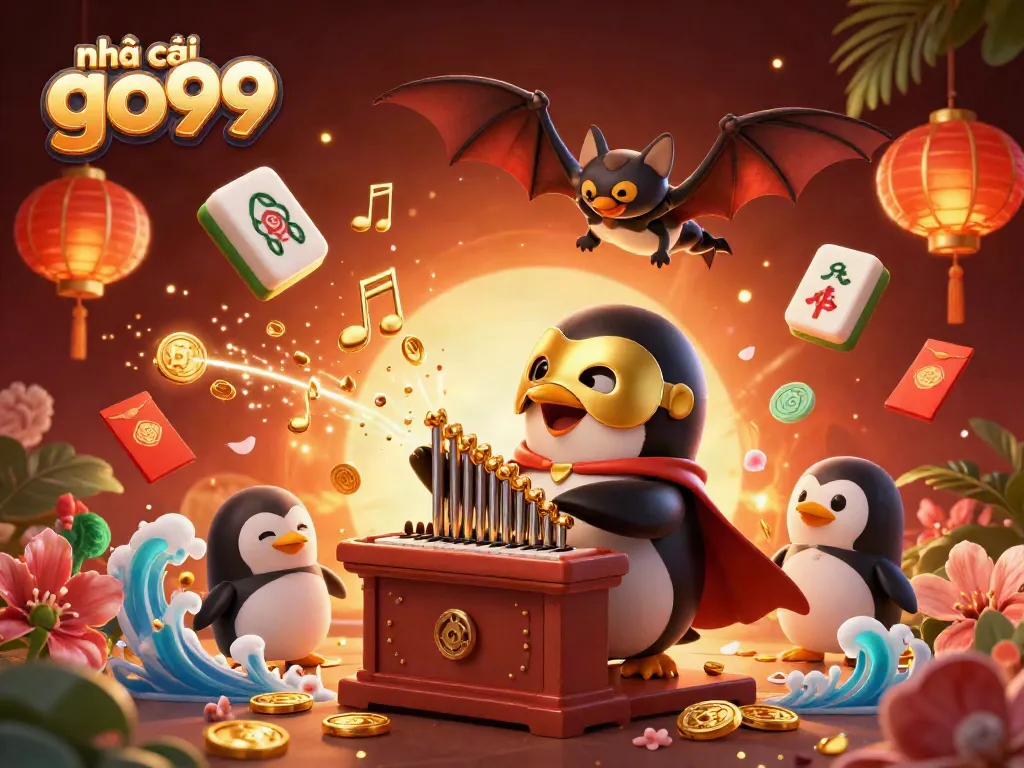 Experience luck with the nhà cái go99 penguin in a vibrant online casino scene filled with golden elements.