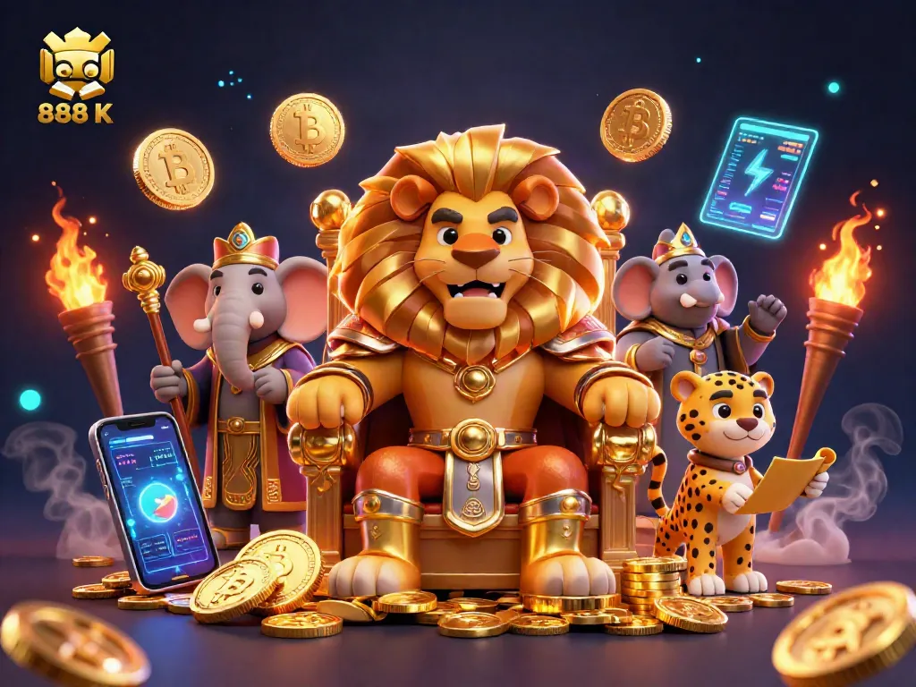Engage winning strategies at 888 K with the charismatic lion king and vibrant casino elements.