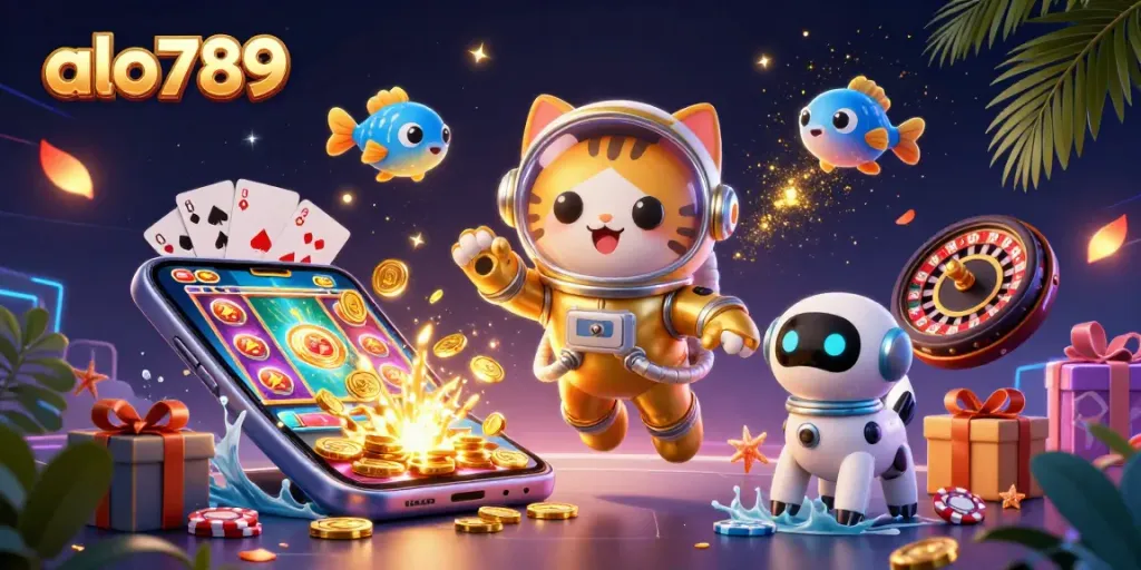 Experience thrilling gameplay with alo789 as the cartoon space cat navigates a cosmic casino adventure.