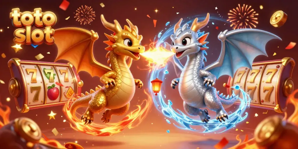 Experience the excitement of toto slot with dynamic twin dragons and lively slot game elements.