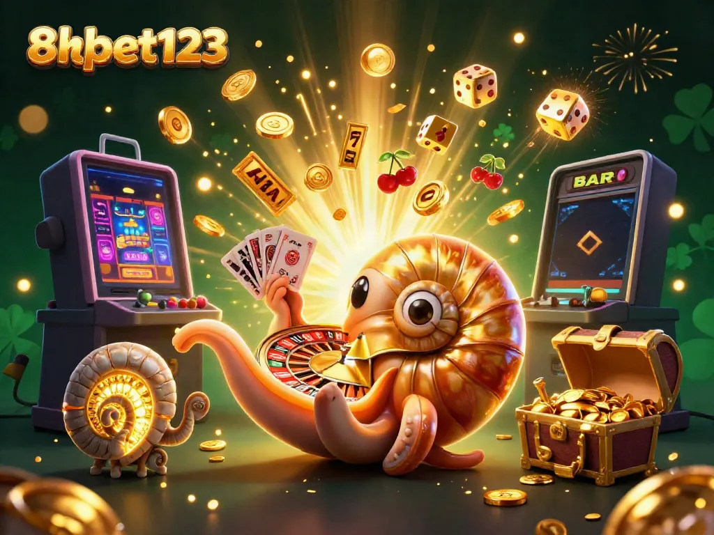 Experience thrilling gameplay with 8xbet123 as a giant nautilus and slot machine burst with gold.