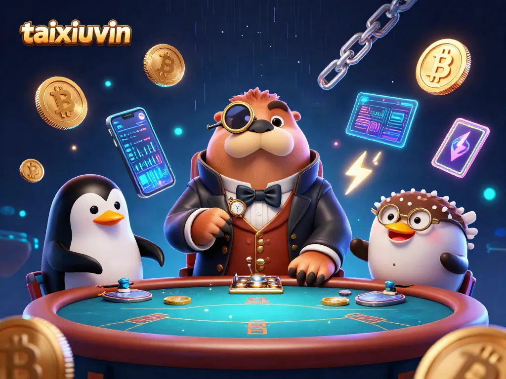 Bet on taixiuvin with a jolly walrus and his penguin dealer in an underwater poker scene.