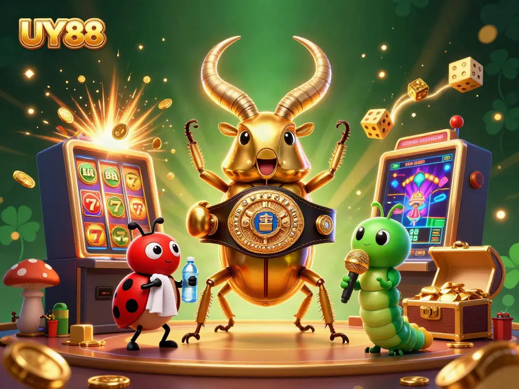 Experience exciting gameplay at UY88 with a lively 3D casino scene featuring dynamic elements and characters.