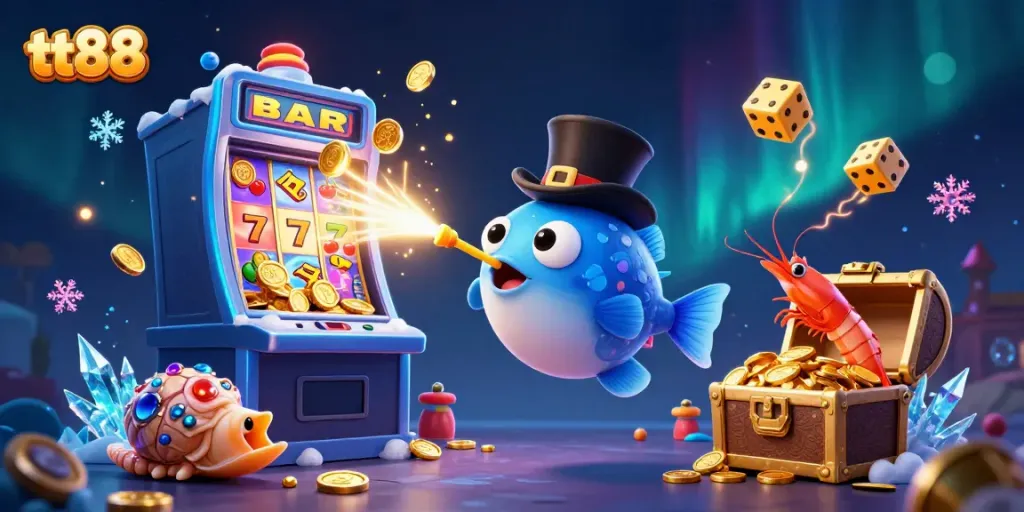 Engage with thrilling tt88 slot gaming featuring an anglerfish, pirate shrimp, and gemstone snail.