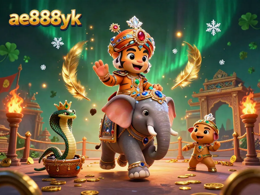 Experience the excitement of ae888yk with a vibrant casino scene featuring a maharaja tiger and exotic elements.