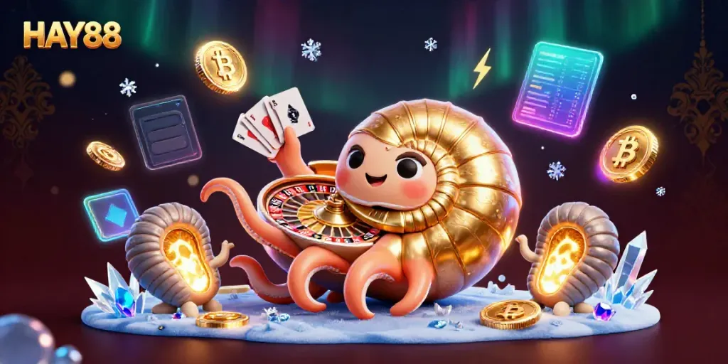 Engage in thrilling gameplay at HAY88, featuring a golden nautilus roulette and vibrant gaming elements.