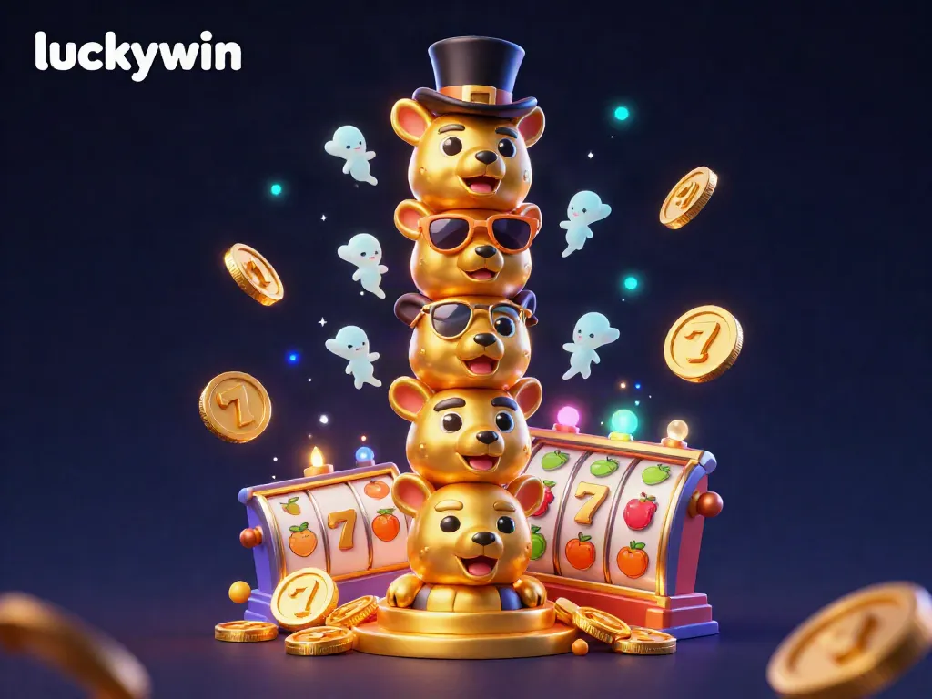 Experience thrilling gameplay at luckywin with vibrant casino elements like slot reels and gold coins.