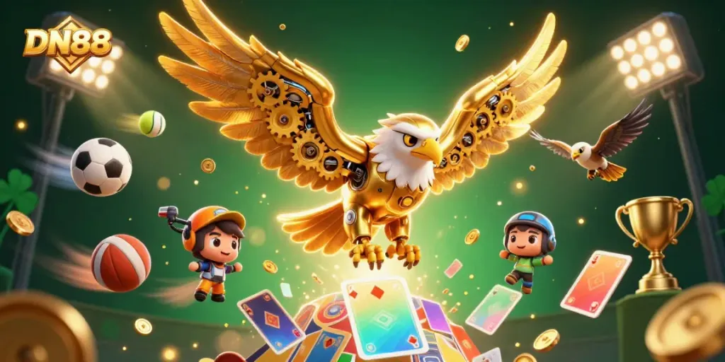 Experience thrilling action at DN88 with a golden eagle showcasing vibrant casino elements.