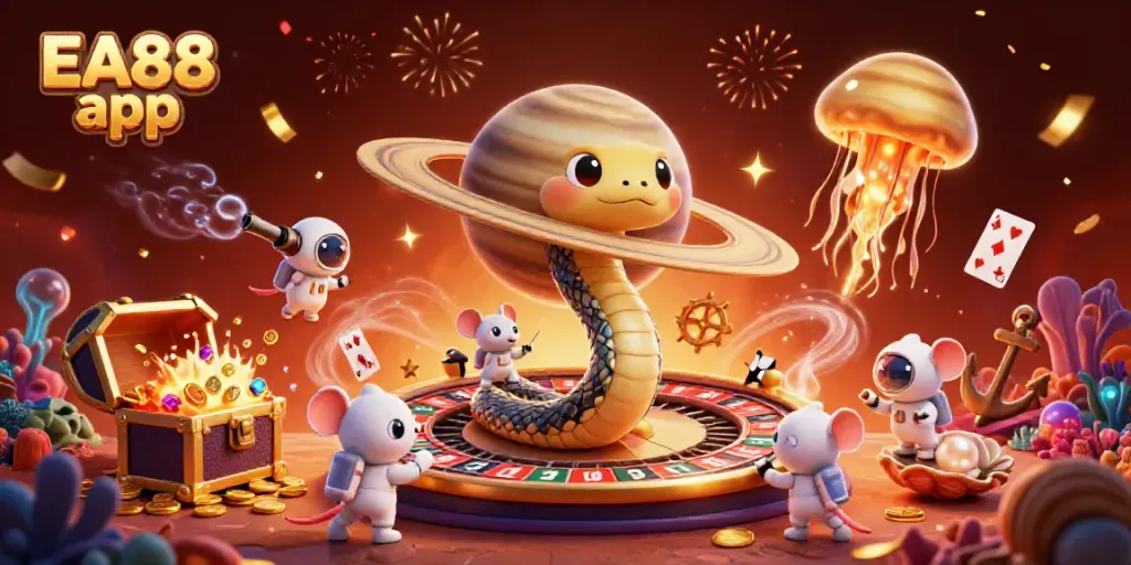 Place bets in the cosmic EA88 app casino with astronaut mice and a golden jellyfish dealer.