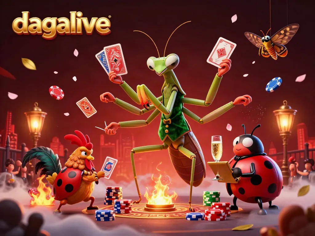 Watch intense live cockfighting action with dagalive featuring dynamic characters in a vivid arena.