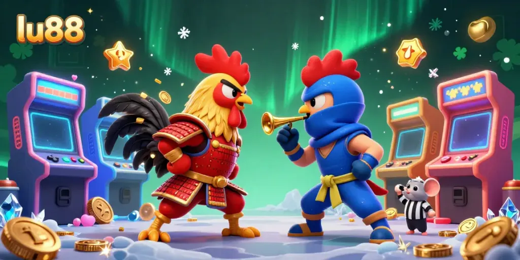Experience the thrill of LU88 with dynamic roosters in a vibrant casino setting showcasing strategy and excitement.
