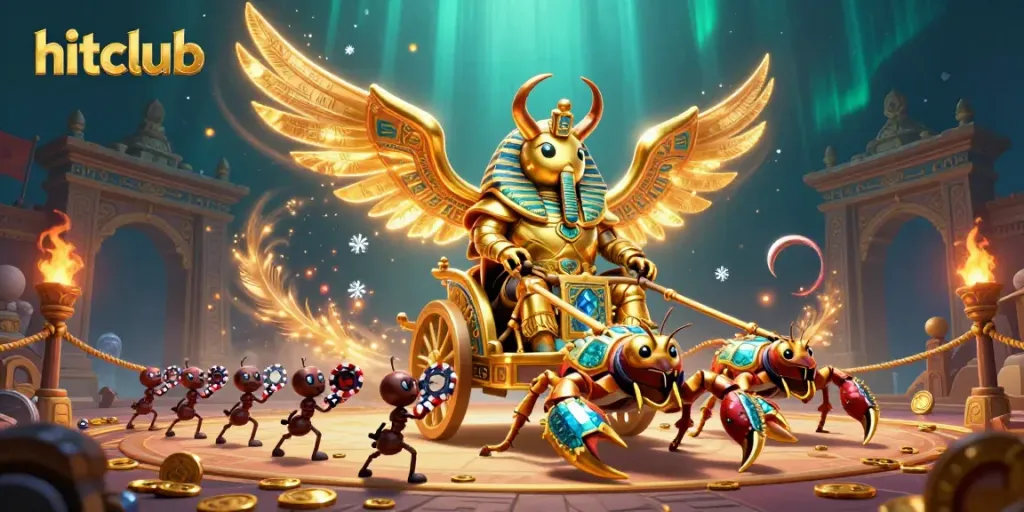 Experience thrilling action at hitclub with vibrant graphics of a golden scarab and scorpions in an exciting casino setting.