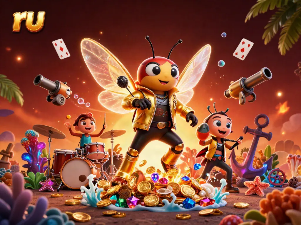 Experience thrilling gambling in an energetic casino-themed scene with a cicada rock star at ru.