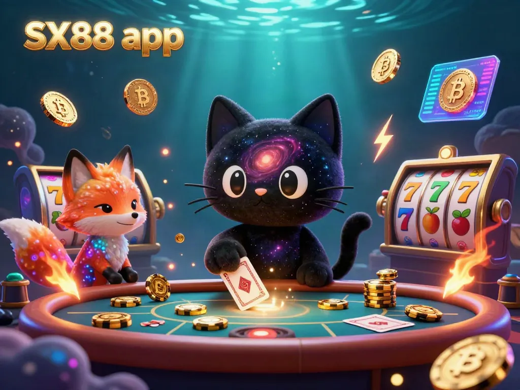 Engage with the SX88 app in a vibrant cosmic casino setting, attracting players with its dynamic game elements.