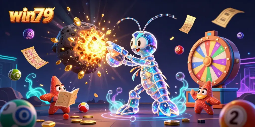 Experience the thrill of win79 with vibrant game elements and a dynamic galactic scene.