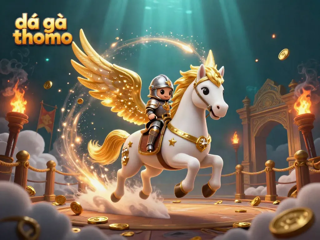 Experience thrilling đá gà thomo action in a vibrant 3D illustration, showcasing battle arenas and iconic elements.