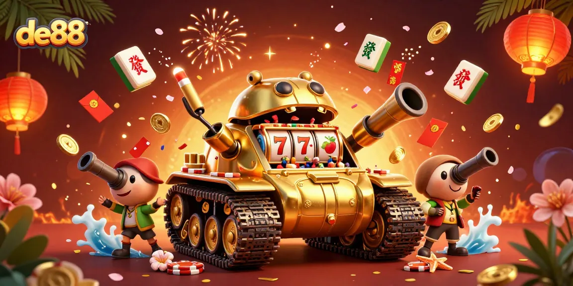 Engage with de88's vibrant casino scene featuring exciting slot reels and dynamic game elements.