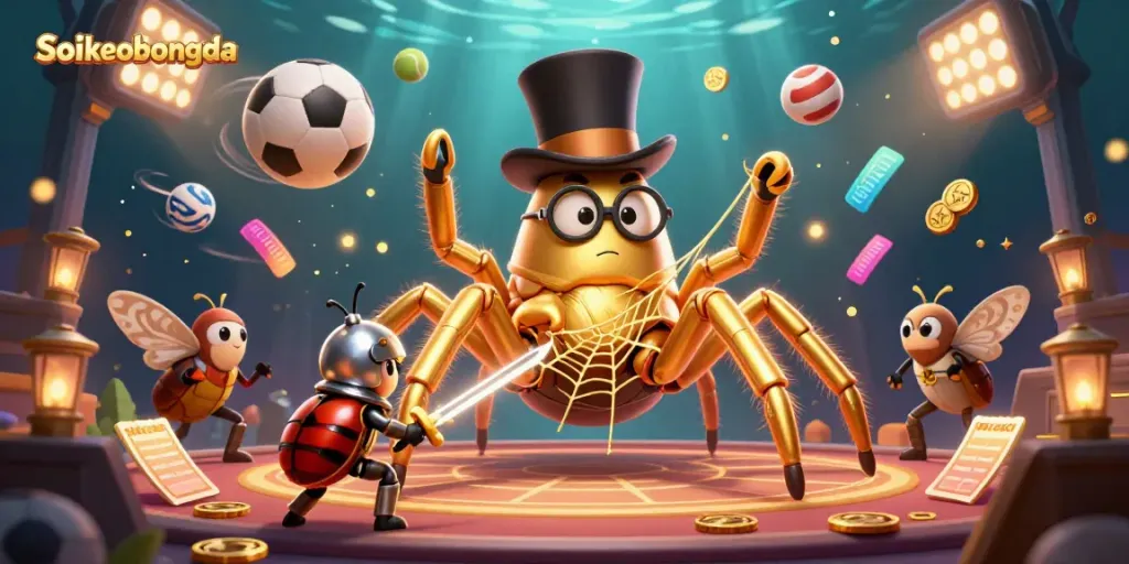 Engage with Soikeobongda's thrilling gaming scene featuring whimsical characters and dynamic sports elements.