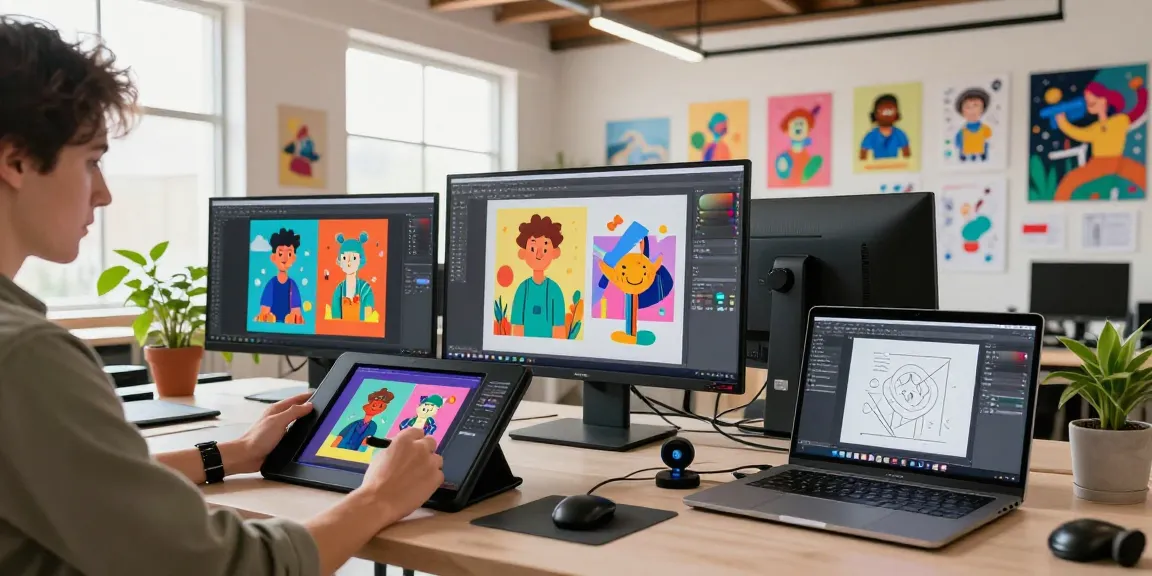 Creating vibrant AI-generated images in a lively art studio with hot ai technology.