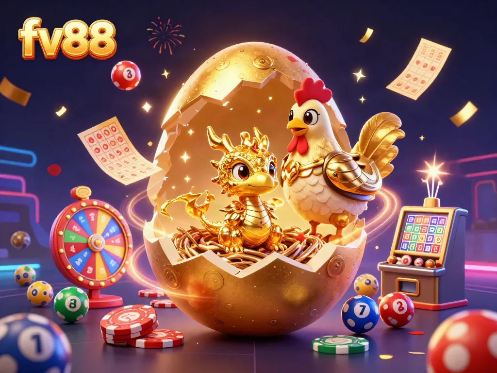 Experience thrilling moments with the golden dragon of fv88 surrounded by vibrant lottery elements.