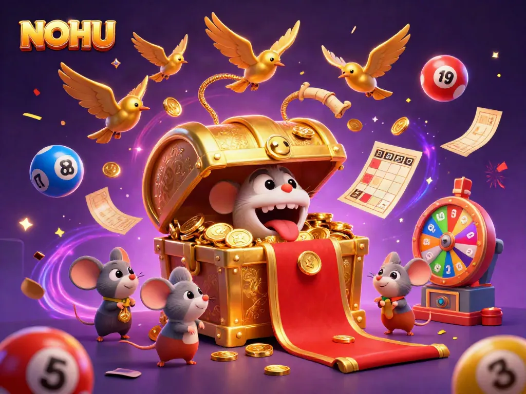 Engaging NOHU slot adventure with a golden treasure chest and colorful lottery elements.