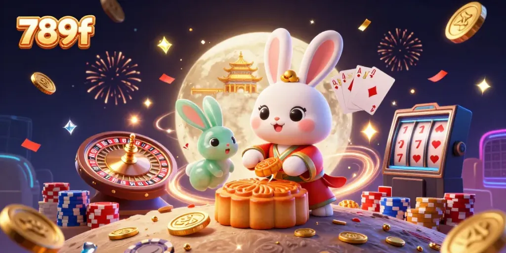 Experience the thrill of 789f with vibrant casino elements and a whimsical moon rabbit theme.