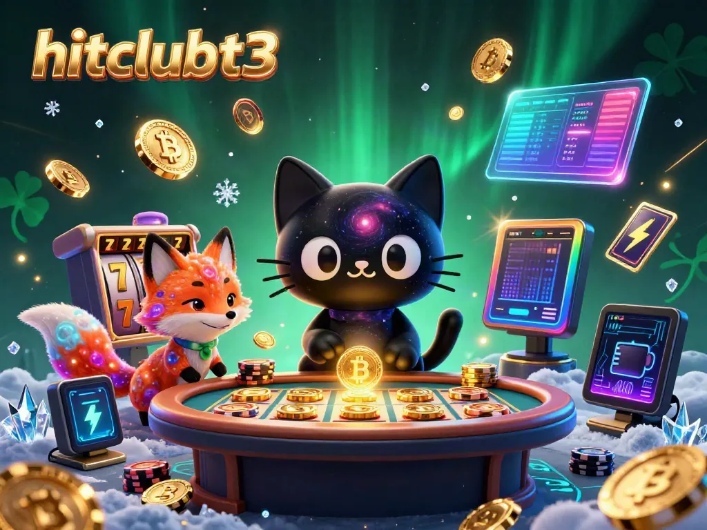 Engage with hitclubt3 at an exciting cosmic casino table with unique characters, winning golden chips and slots.