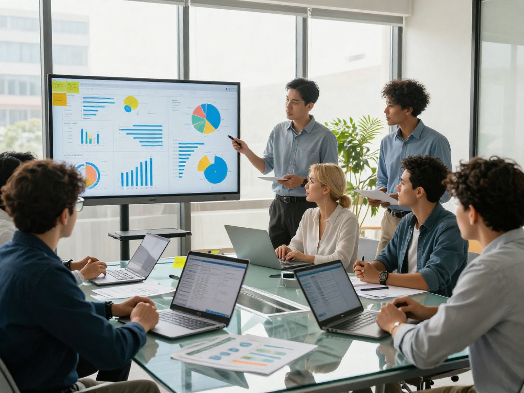 Team collaborating over IDXSTAR analytics in a modern office.