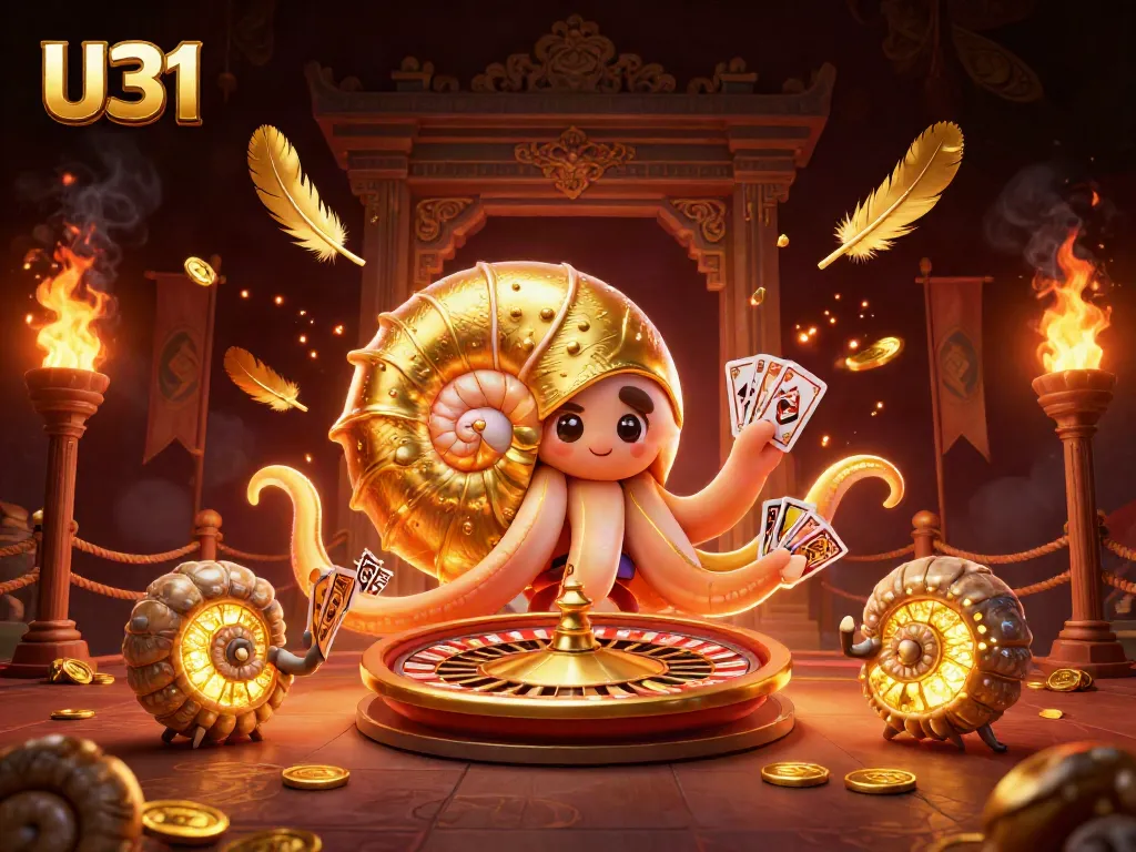 Experience thrilling U31 gameplay with a giant nautilus roulette wheel and glowing card companions.