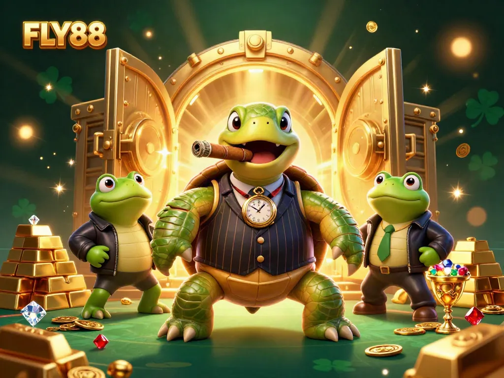 Experience thrilling wins with FLY88 in this vibrant 3D casino scene featuring animated characters and dynamic game elements.