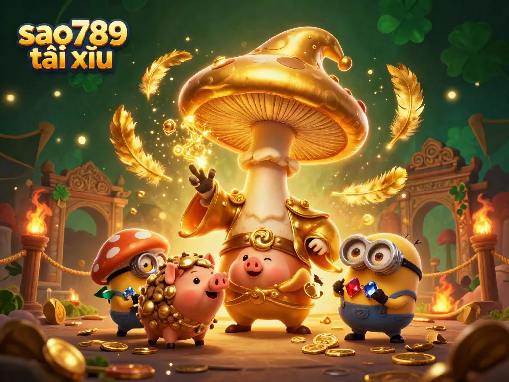 Experience exciting gols with the 3D wizard of sao789 tài xỉu, surrounded by treasures and magical elements.