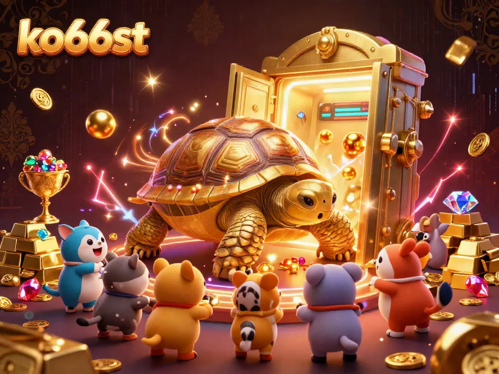 Engaging scene featuring ko66st's vibrant gaming environment with golden tortoise and treasure elements.