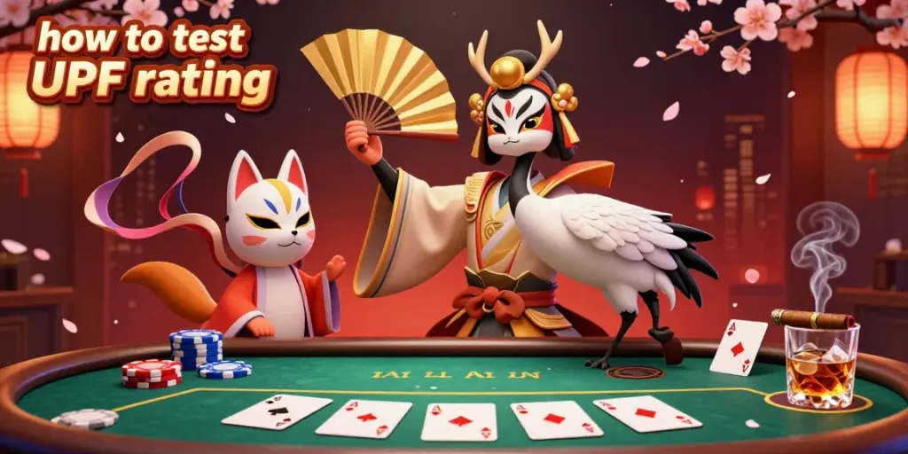Experience how to test UPF rating in a vibrant poker scene with colorful chips and dynamic characters.
