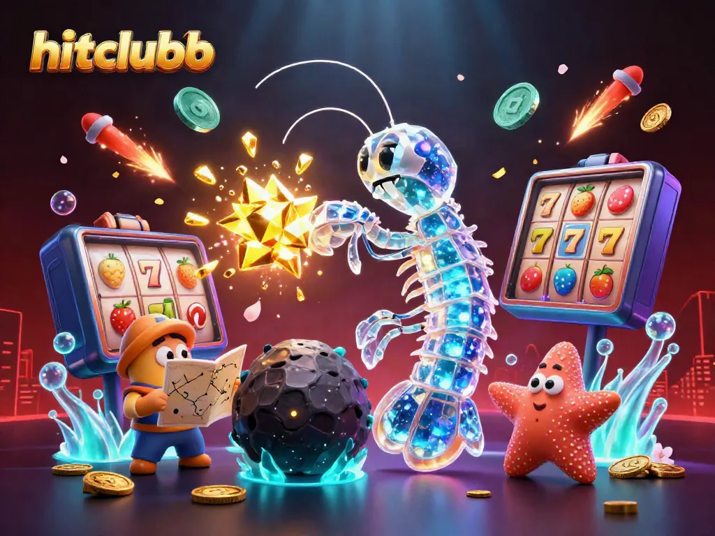 Experience dynamic gameplay in hitclubb with colorful slot reels, vibrant coins, and energetic characters.