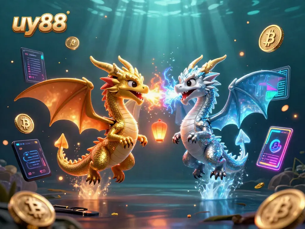 Experience uy88 gaming excitement with mythical dragons and cryptocurrency elements.