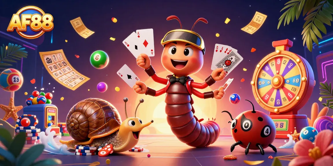 AF88 invites players to win big with colorful lottery elements and engaging characters in a lively casino scene.