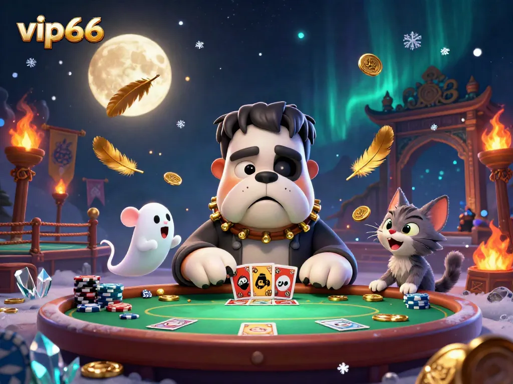 Engage with vip66's thrilling poker scene featuring cartoon characters and captivating gaming elements.