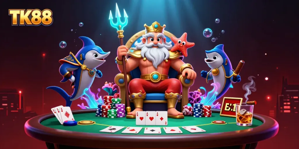 Experience the vibrant world of TK88 with Neptune and an epic poker scene.