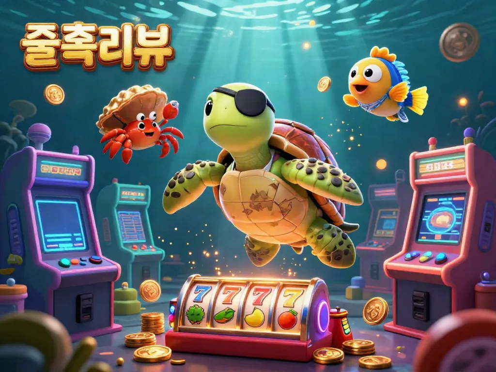 Experience the excitement of 슬롯리뷰 with vibrant slot machines and playful underwater characters in a colorful casino scene.