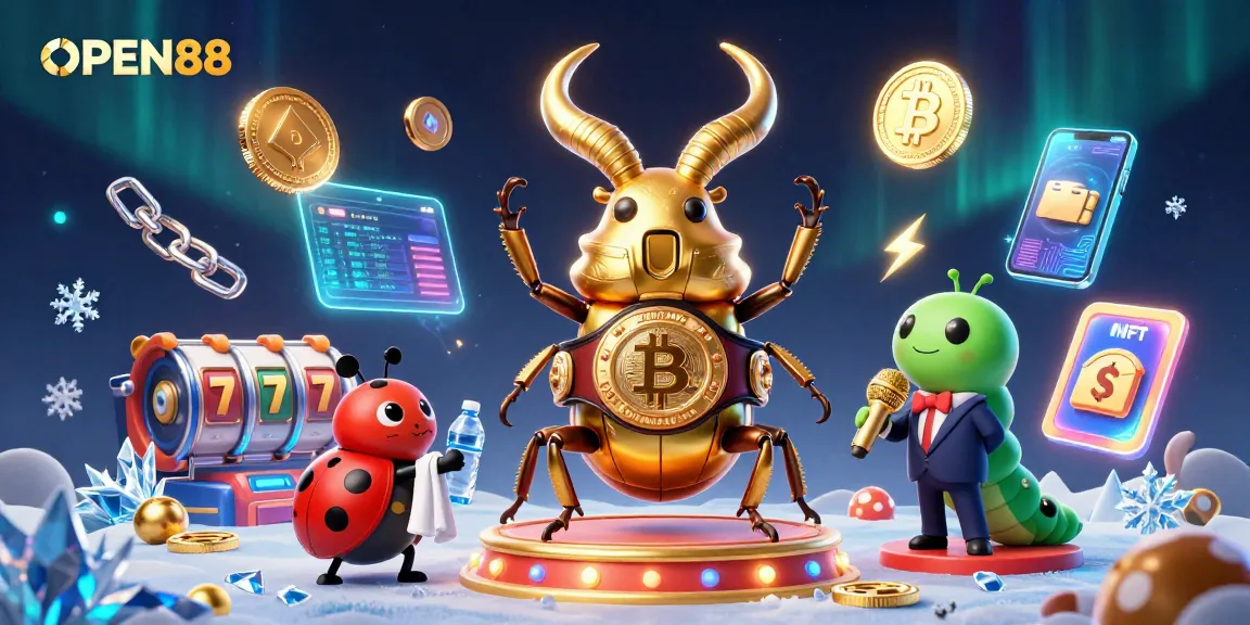 Engage with OPEN88 through dynamic casino action featuring vibrant characters and crypto elements.