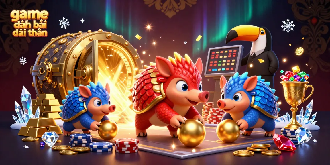 Engage in the thrilling game đánh bài đổi thưởng with colorful pangolins and golden treasures illuminating the scene.