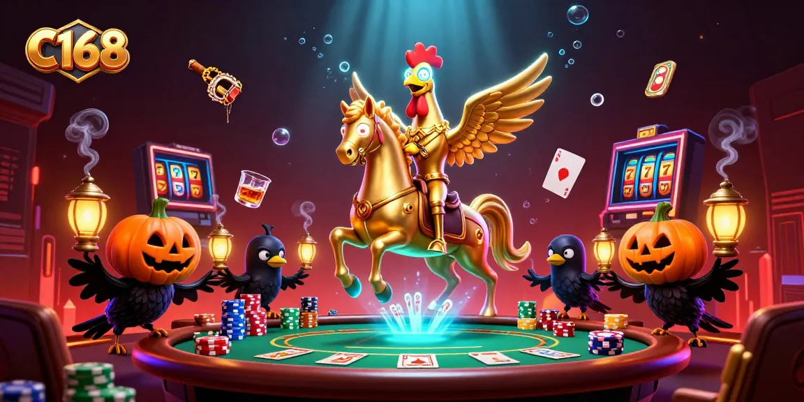 Experience thrilling adventures at C168 casino with a vibrant 3D illustration showcasing action and excitement.