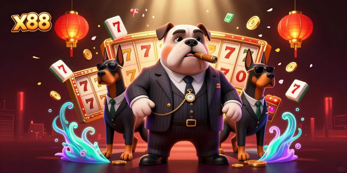 Experience x88's thrilling world of casino games with vibrant slot reels and action-packed atmosphere.