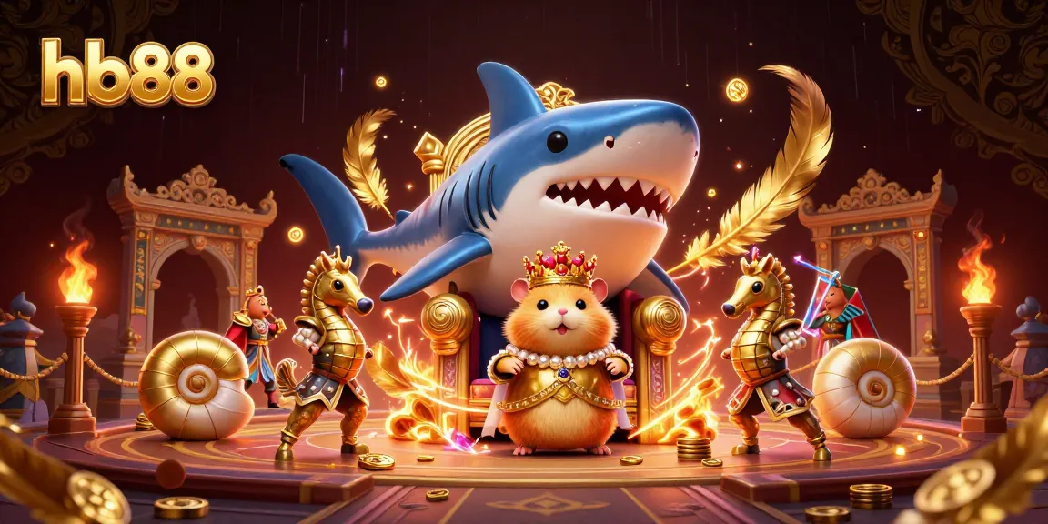 Join the fierce golden hamster king at hb88 in a vibrant casino showdown with seahorse guards.